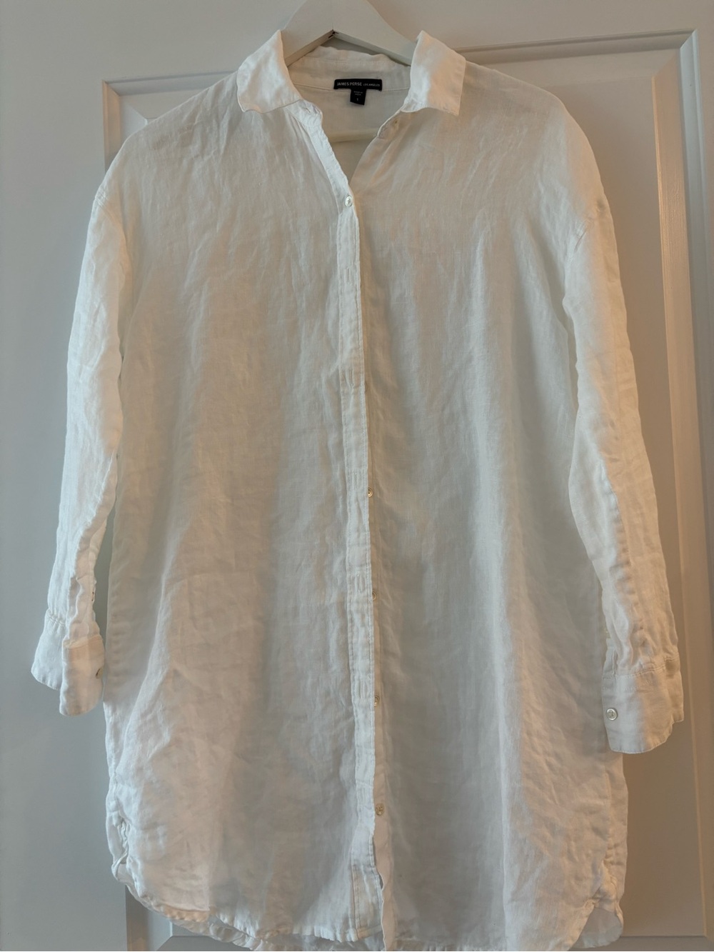 James Perse White Linen Button-Up Shirt